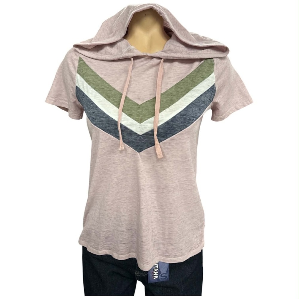 Hippie Rose Pink Chevron Hooded Tee Size S